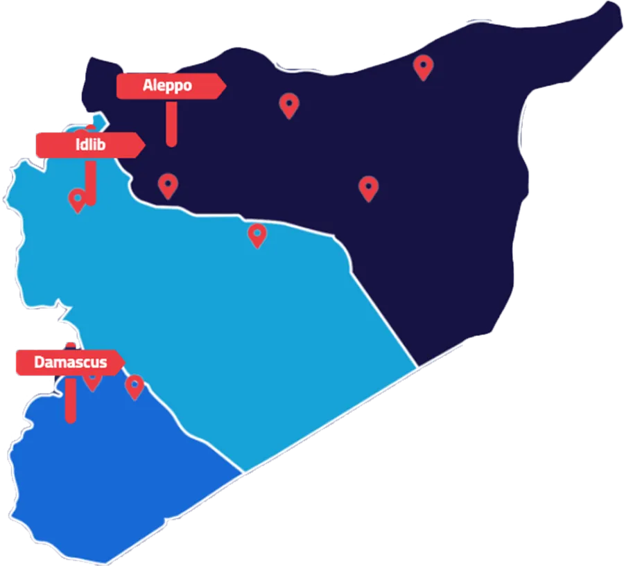 Map of Syria with Royal Tyre branch pins